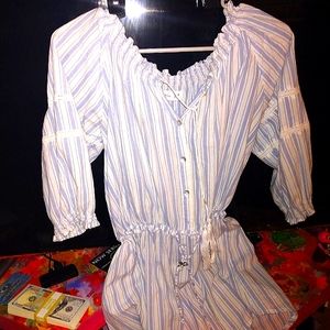 Cotton blue and white stripped light cover up